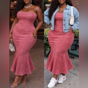 Akira Pink Strapless Denim Dress